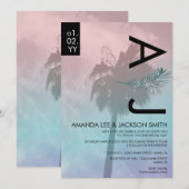 熱帯パームツリーリアリスティックピンクブルー結婚ズInv 招待状 (正面/裏面)