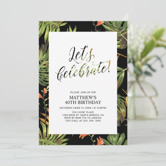 熱帯パームパターン大人40歳の誕生日パーティー 招待状 (スタンド正面)
