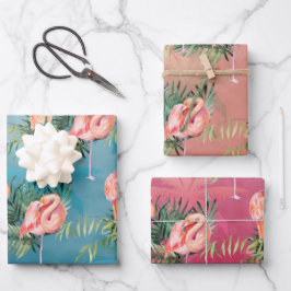 熱帯パームパラダイスの大きなピンクのフラミンゴ  ラッピングペーパーシート