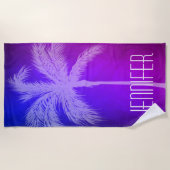 熱帯パームパープル/ブルーパーソナライズされたビーチタオル ビーチタオル (正面)