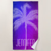 熱帯パームパープル/ブルーパーソナライズされたビーチタオル ビーチタオル (正面)