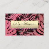 熱帯パームピンク金ゴールドエレガントスクリプトタイポグラフィ 名刺 (正面)