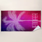 熱帯パームピンク/紫のパーソナライズされたビーチタオル ビーチタオル (正面)