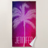 熱帯パームピンク/紫のパーソナライズされたビーチタオル ビーチタオル (正面)