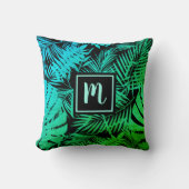 熱帯パームモノグラムターコイズググラデーションリーン クッション (正面)