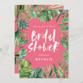 熱帯パームリーフブライダルシャワーへの招待 セーブザデート (正面/裏面)