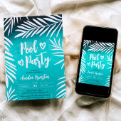 熱帯パームリーフブループールパーティースイーツ16 招待状