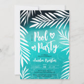 熱帯パームリーフブループールパーティースイーツ16 招待状 (正面)