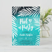 熱帯パームリーフブループールパーティースイーツ16 招待状 (スタンド正面)