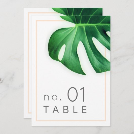 熱帯パームリーフミニマリストテーブル番号 招待状 (正面/裏面)