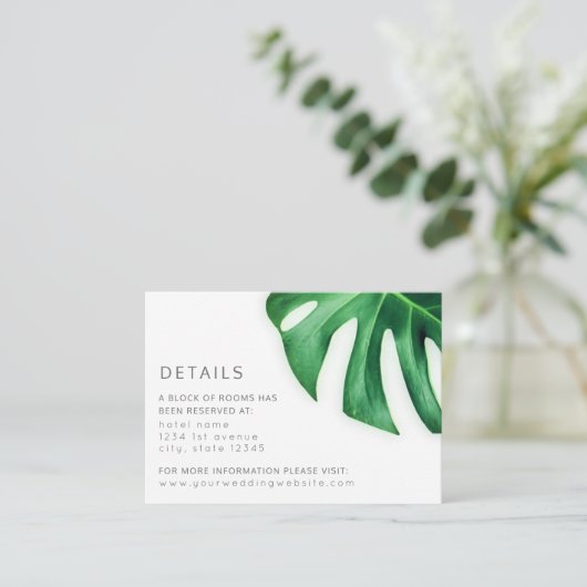 熱帯パームリーフミニマル結婚リスト エンクロージャーカード (スタンド正面)