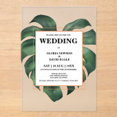 熱帯パームリーフモンステラ結婚ス アクリル招待状 (正面)