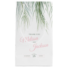 熱帯パーム結婚の感謝してい濃い緑のピンク色の白 スモールペーパーバッグ