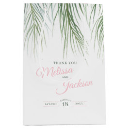 熱帯パーム結婚の感謝してい濃い緑のピンク色の白 ミディアムペーパーバッグ