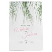 熱帯パーム結婚の感謝してい濃い緑のピンク色の白 ミディアムペーパーバッグ (裏面)