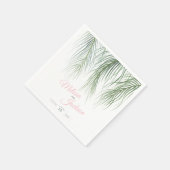 熱帯パーム結婚の緑豊かな濃い緑のピンク色の白 スタンダードカクテルナプキン (角)