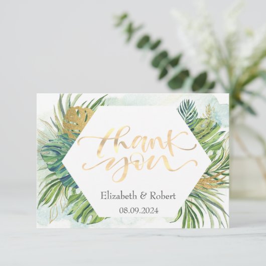 熱帯パーム葉の夏結婚のサンキューカード サンキューカード (スタンド正面)