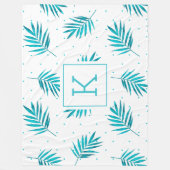 熱帯パーム葉の模様は白と青 – 緑 フリースブランケット (正面)