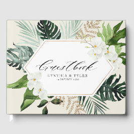 熱帯パーム葉の緑結婚草のゲストブック ゲストブック
