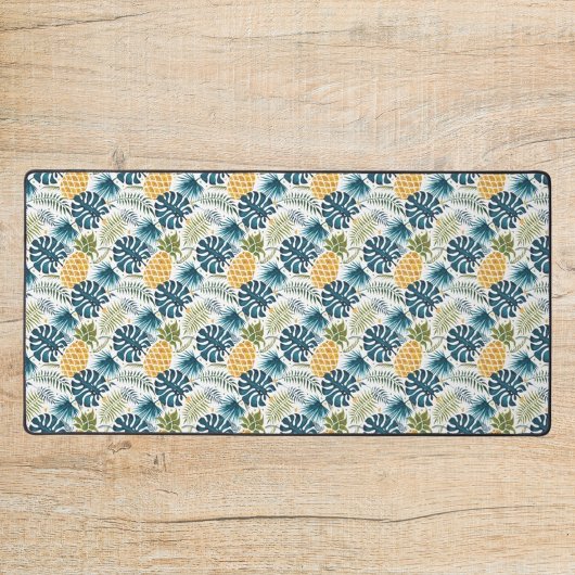 熱帯パーム葉ズゴールデンパイナップルホワイトブルー デスクマット