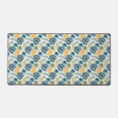 熱帯パーム葉ズゴールデンパイナップルホワイトブルー デスクマット (正面)