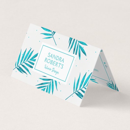 熱帯パーム葉ターコイズと白 名刺 (正面)