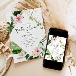 熱帯パーム葉フレーム赤ちゃんシャワー 招待状