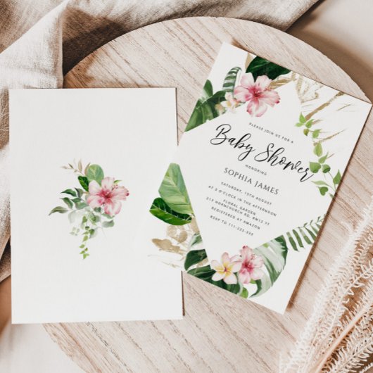 熱帯パーム葉フレーム赤ちゃんシャワー 招待状