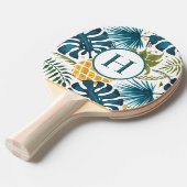 熱帯パーム葉金ゴールドパイナップルブルーモノグラム 卓球ラケット (正面アングル)