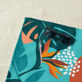 熱帯パーム離れとハイビスカスの花柄 ビーチタオル (インサイチュ)