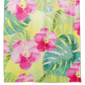 熱帯パーム離れとハイビスカスの花 シャワーカーテン (正面)