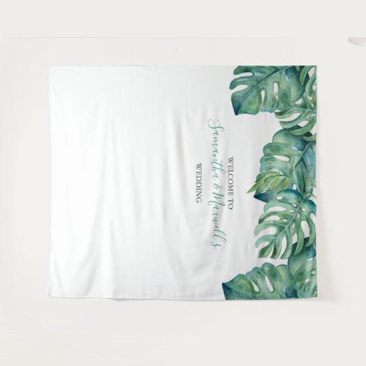 熱帯パーム離れの写真の背景 タペストリー (正面(横))