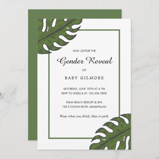 熱帯パーム離れの性別発現パーティー 招待状 (正面/裏面)