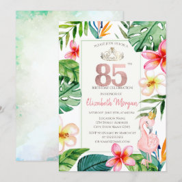 熱帯パーム離れの花ピンクのフラミンゴ85th 招待状