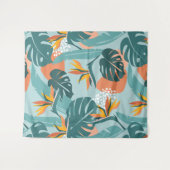 熱帯パーム離れハイビスカスと形状パターン タペストリー (正面(横))