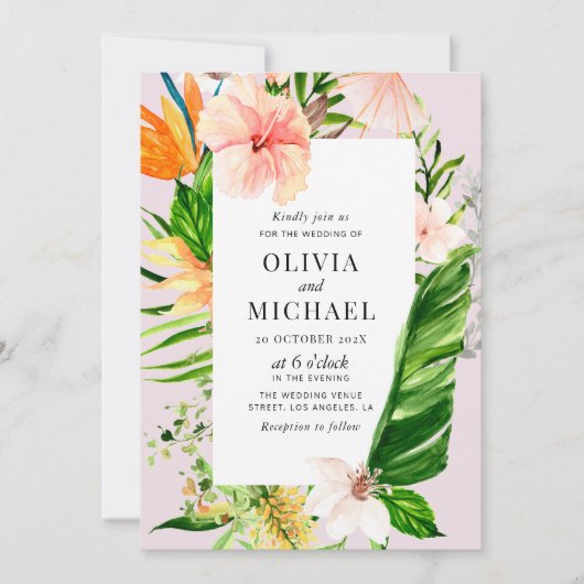 熱帯パーム離れ結婚式招待状 招待状 (正面)