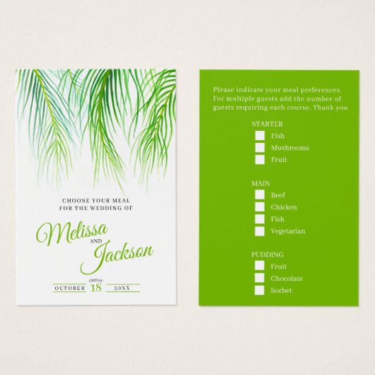 熱帯パ結婚ームの食事選択小型カード (正面&裏面)