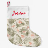 熱帯ヒビスカスヤシの木のパターン スモールクリスマスストッキング (正面)