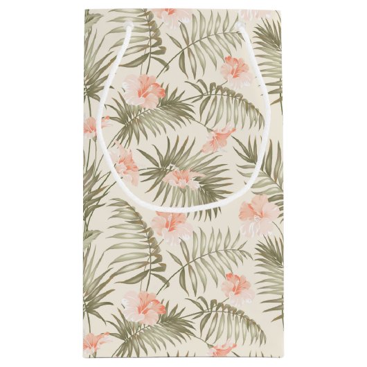 熱帯ヒビスカスヤシの木のパターン スモールペーパーバッグ (裏面)