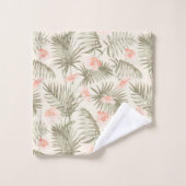 熱帯ヒビスカスヤシの木のパターン バスタオルセット (ウォッシュタオル)