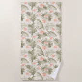 熱帯ヒビスカスヤシの木のパターン ビーチタオル (正面)