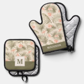 熱帯ヒビスカスヤシの木のパターン 鍋つかみ&鍋敷きセット (正面/裏面)