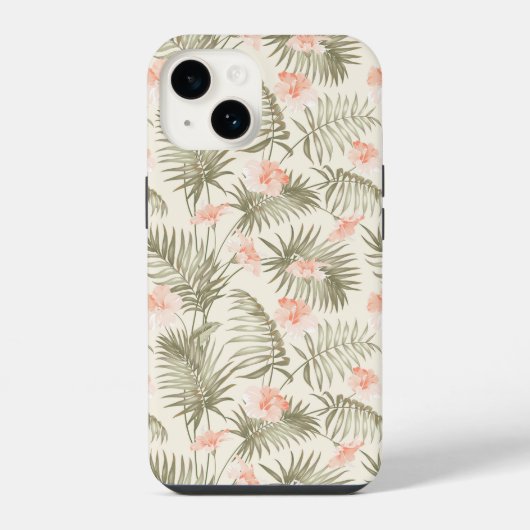 熱帯ヒビスカスヤシの木のパターン iPhoneケース (裏面)