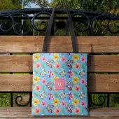 熱帯ヒブスカスビーチサンダルの葉ピンク・モノグラム トートバッグ