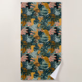 熱帯ヒョウと虎のプリントのジャングル ビーチタオル (正面)