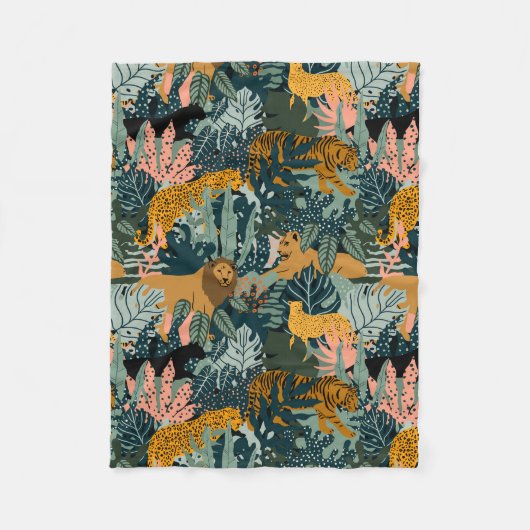 熱帯ヒョウと虎のプリントのジャングル フリースブランケット (正面)