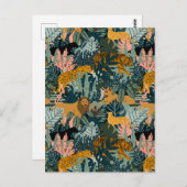 熱帯ヒョウと虎のプリントのジャングル ポストカード (正面/裏面)