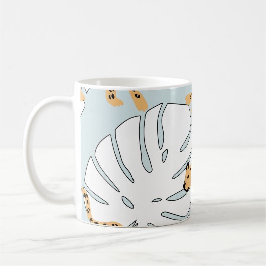 熱帯ヒョウ動物とモンステ葉ラヤシe コーヒーマグカップ (左)