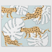 熱帯ヒョウ動物とモンステ葉ラヤシe ラッピングペーパー (フラット)