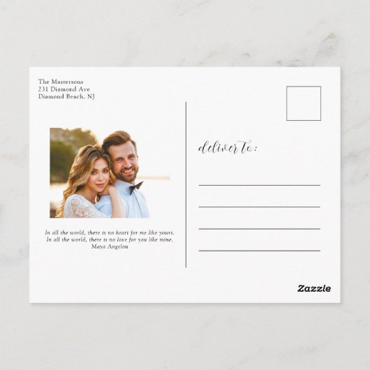 熱帯ビーチたった今結婚しました結婚の発表 ポストカード (裏面)